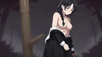 Anime Cartoon of Wednesday Addams Alone in the Forest