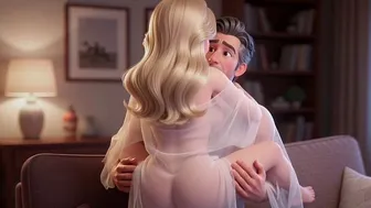 Animated Cartoon of Blonde Character and Stepdad on Couch