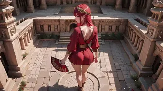 Red-Haired Priestess in Ancient Stone Corridors