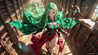Green-Haired Sorceress in Gothic Cathedral Ritual