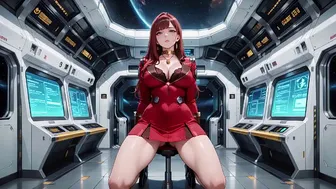 Red-Haired Commander in Sci-Fi Ship Cockpit