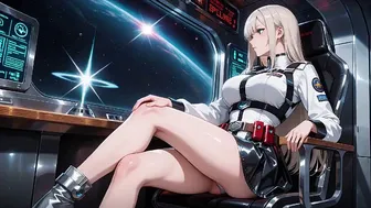 Blonde Astronaut in Futuristic Spaceship Cockpit