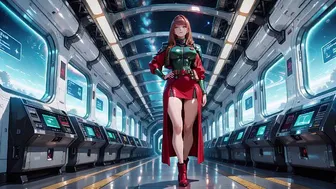 Redhead Warrior Gazes at Galaxy from Sci-Fi Train