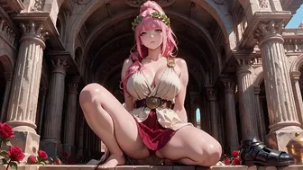 Blonde Queen Reading in a Roman Courtyard