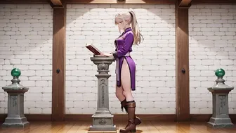 Golden-Haired Anime Beauty in Purple Kimono Dojo Scene