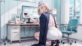 Private Moments of a Blonde Nurse in Hospital Corridor
