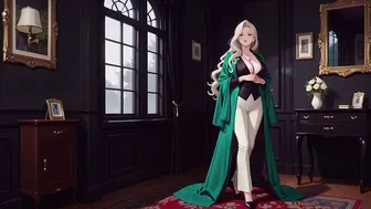 Blonde in Green Suit on Deep Blue Silk Sheets