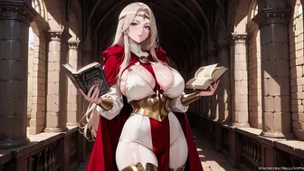 Blonde Knight's Languid Afternoon in Gothic Library