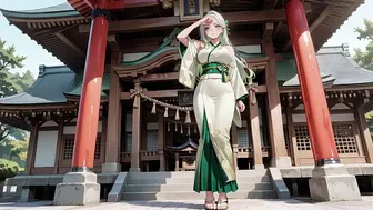 Silver-Haired Shrine Maiden in Red Corridor