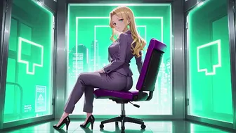 Blonde Boss in Purple Suit: Office and Train Private Moments