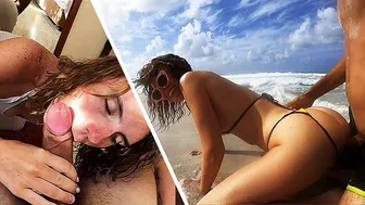 Couple in Outdoor Public Beach Scene