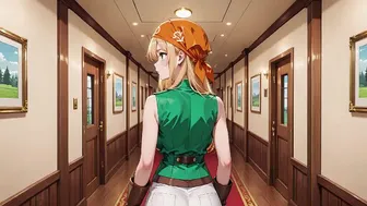Blonde Pirate Captain in Green Uniform on Sunny Deck