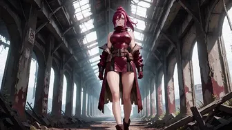 Redhead Warrior in Industrial Wasteland Ruins