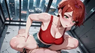 Cyberpunk Redhead in Futuristic Subway Setting