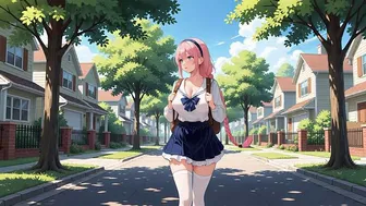 Pink-Haired Cutie in School Uniform: Stroll to Cozy Bedroom